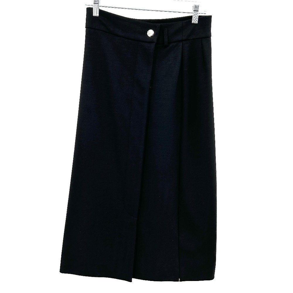 SPORTMAX Black Virgin Wool Blend Button Up Midi Skirt Gem Detail Size Medium